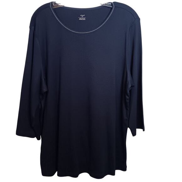 CJ Banks Tops - EUC CJ Banks 1X Black with White Trim Neckline 3/4 Sleeve Top